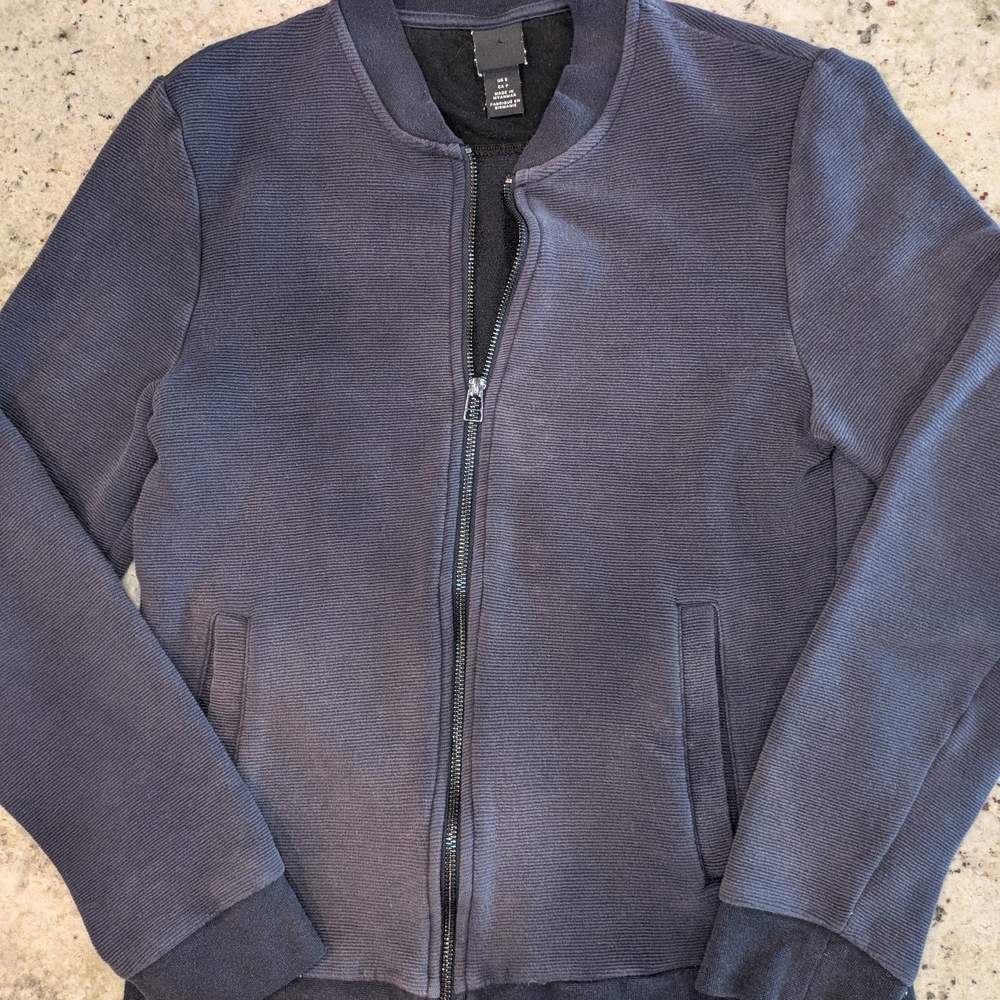 H&M Ribbed Zip Up Bomber Jacket Gray Black Trim Size Small